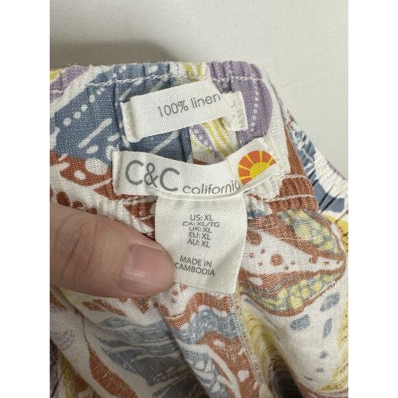 C&C California Womens 100% Linen Pull On Cropped Wide Leg Pants Size XL - Picture 4 of 6